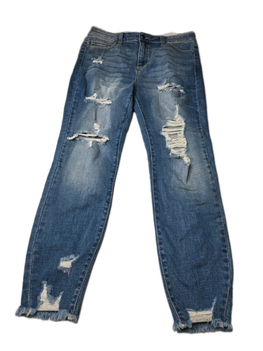 Cello Distressed Skinny Jeans Women’s Size 11 Medium Wash Raw Hem Stretch. WL67